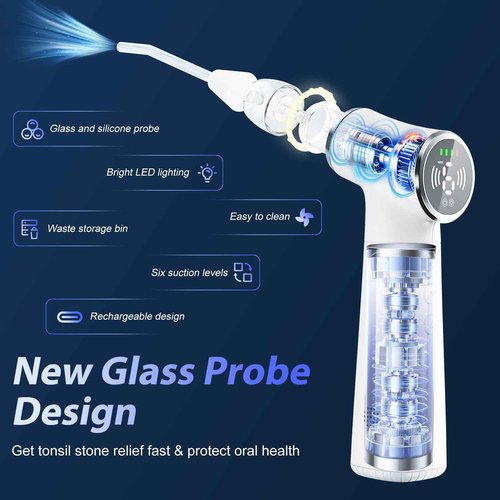 Upgraded Electric Tonsil Stone Remover – High-Precision & Painless Cleaning, Food-Grade Material, 6 Suction Levels | Tonsil Stone Removal Kit with LED Light, Oral Protection & 11 Attachments