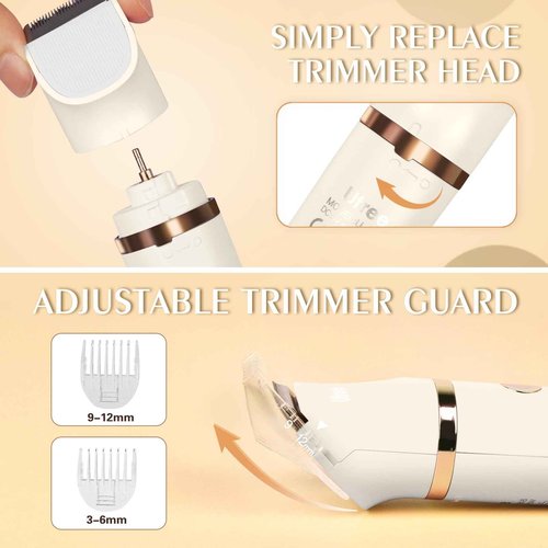Ufree Bikini Trimmer Electric Razors for Women, Rechargeable Pubic Hair Trimmer Electric Shaver for Legs Body Hair, Bikini Shaver IPX7 Waterproof, White