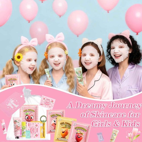 90PCS Spa Party Supplies for Girls,Daughter Spa Gift Sets Favors Include Face Masks,Lip Balm,Lip Mask,Eye Patches,Skin Care For Teens 10-12,Spa Birthday Sleepover Party Supplies for Kids Teens Girls