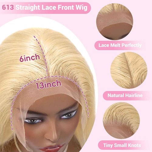 Rruaneal 26 Inch 613 Lace Front Wig Human Hair Blonde 13X6 HD Transparent Lace Front Wigs Human Hair 220% Density Blonde Glueless Wigs 613 HD Straight Lace Frontal Wigs Pre Plucked