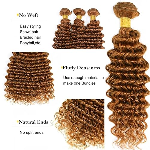 Augfst Brazilian Virgin Human Hair Bundles Color 30 Light Brown Deep Wave Bundles Human Hair 16 18 20 Inch Inch 12A Unprocessed Sewn In Quick Weave for Black Women