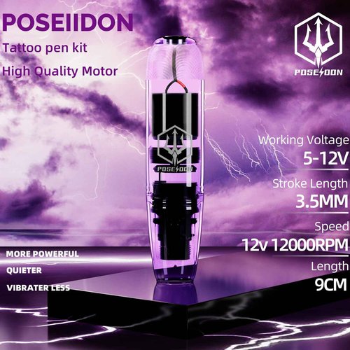 POSEIDON Tattoo Gun Kit Rotary Tattoo Pen Kit with 10 PCS Tattoo Cartridge Needles Professional Tattoo Machine Kit with Power Supply 11 Color Tattoo Inks with Foot Pedal Tattoo Kit for Artists
