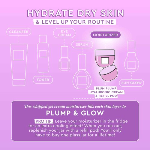 Glow Recipe Double the Plump Korean Skin Care Gift Set - Hyaluronic Acid Whipped Gel Face Cream, Moisturizer Refill Pod + Travel Size Plum Plump Serum for Hydrating Dry Skin (3 Count)