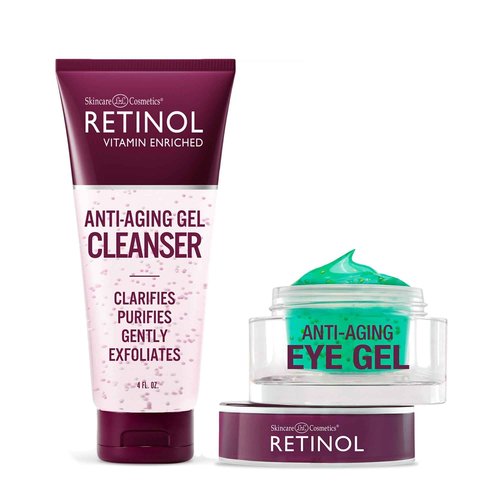 Retinol Anti-Aging Gel Cleanser - Gently Cleans Impurities From Pores & Exfoliates for Soft, Smooth Skin Eye Gel - Reduces Puffiness & Dark Circles, Restores Elasticity