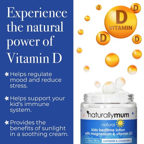 NaturallyMum - Magnesium Body Lotion Bundle for Mum and Kids - Support for Sleep, Heart, Bone, Nerve, Gut and Muscle Health - Adult Lavender - Kids Vitamin D Lavender & Chamomile - 2 x 4 fl oz