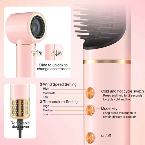 Hair Dryer Brush 5 in 1, JAOSOP Hair Styler, 110,000 RPM High-Speed Negative Ionic Hair Dryer Fast Drying, Professional Multi Blow Dryer Brush for Curling Volumizing Straightening Styling