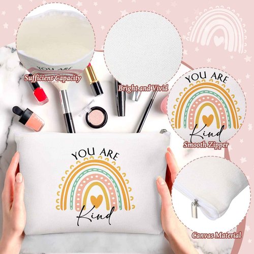 Sieral 20 Pcs Bulk Inspirational Gifts for Women Canvas Makeup Bags Cosmetic Bag Toiletry Pouch with Keychain Appreciation Return Gifts for Girls Employee Nurse Teacher Friend Birthday(Rainbow)