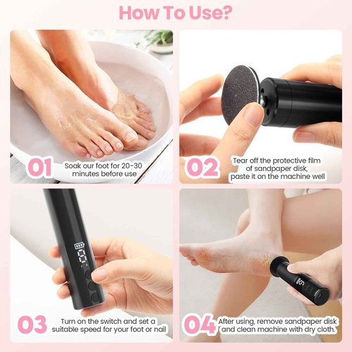 Electric Callus Remover for Feet, Electric Foot File Nail Grinder 2 in 1,Rechargeable Professional Foot Sander Pedicure Tool for Feet Dry Dead Skin with Sandpaper Disk, 9 Speed Adjustable (Black)