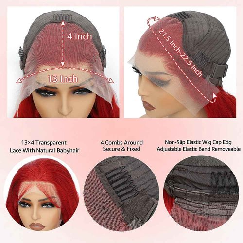 mululi 30 Inch Red Wig Human Hair Pre Plucked Red Lace Front Wigs Human Hair 200% Density 13x4 Colored Wigs for Women Body Wave Red Lace Front Wig