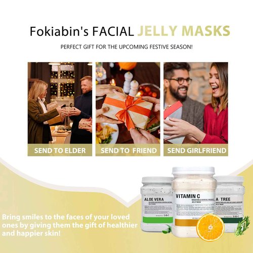 Fokiabin Jelly Mask Hydrating Deep Cleaning Detoxing Healing and Relaxing Premium Modeling Rubber For Facials Professional Set - 2 Treatments (VC,24K Gold)