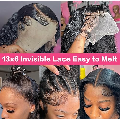 16 Inch Deep Wave Lace Front Wigs Human Hair 200 Density 13x6 HD Transparent Lace Deep Curly Lace Frontal Wigs Natural Black Curly Human Hair Wig Pre Plucked