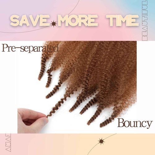 Spring Afro Twist Hair, 20 Inch Springy Marley Twist Braiding Hair Pre-Separated 6 Packs Spring Twist Afro Kinkys Bulk Hair for Soft Locs Crochet Hair Extensions for Black Women (30#, 20inch)