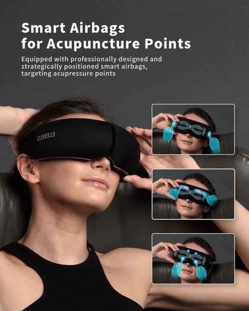 Eleeels Eye Massager with Heat and and Vibration, Christmas Gifts for Women Men Dad Teacher, Sleep Eye Mask, Scalp for Relieving Eye Muscle Tension and Stress (Black)