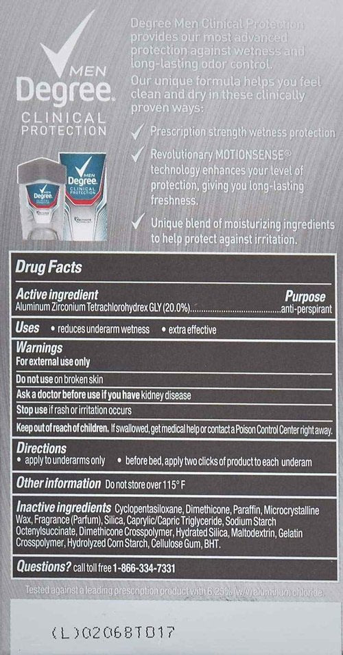 DEGREE Men Clinical Protection Sport Strength Antiperspirant & Deodorant, 1.7 Ounce, Pack of 6