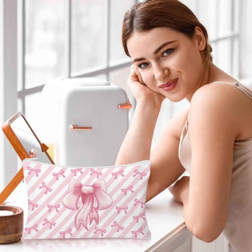 HSDSH 30pcs Pink Bow Makeup Bag Coquette Cosmetic Bags for Women Elegant Bow Preppy Pink Pouch Travel Toiletry Bag Bow Themed Gifts for Women Teens Teen Girls