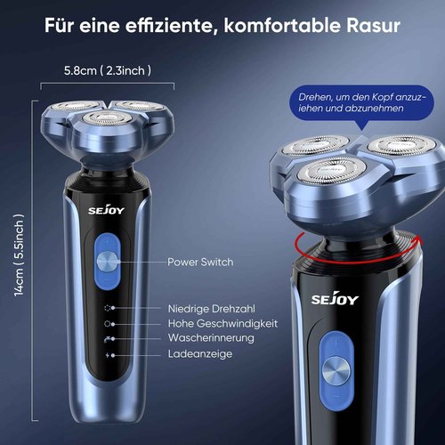 Sejoy Electric Razor for Men's Face, Mens Electric Shavers Cordless, USB Rechargeable Rotary Razors, Portable 5 in 1 Kit Dry Wet Shaver, IPX7 Waterproof for Home Travel