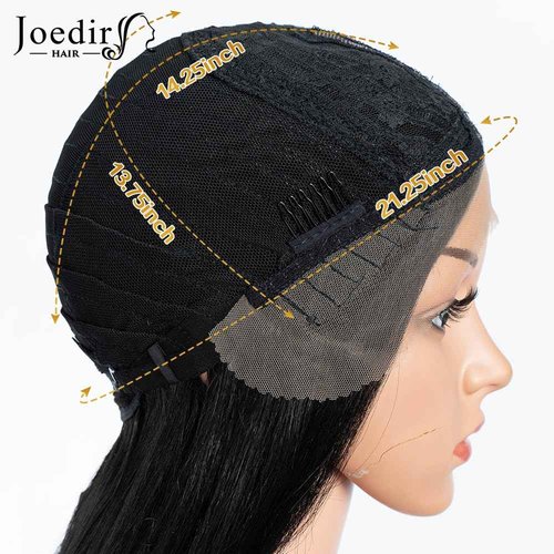 JOEDIR HAIR Synthetic Lace Front Wig for Women Long Layered Hair Wig with Curtain Bangs 24 inch Long Straight Black Hair Wig for Daily Party Cosplay (Color:1B)