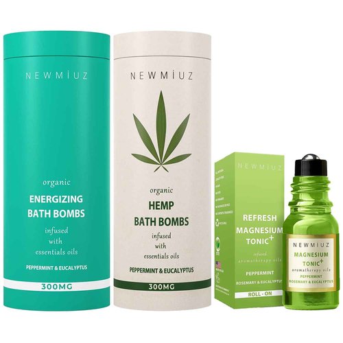 Menthol Bubble Bath Bombs & Migraine Rollon Stick Gift Set Pack of 3 - Perfect for Gifting for Birthday Christmas or Stocking Stuffers
