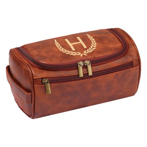 OXYEFEI Personalized Toiletry Bag for Men,Personalized Gifts for Men,Engraved Initial PU Leather Mens Toiletry Travel Shaving Travel Essentials Toiletries Bag for Him Birthday (H, Brown)