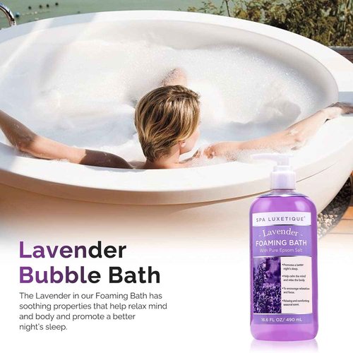 Spa Luxetique Bubble Bath, Foaming Bath with Epsom Salt, Chamomile Rose and Lavender Scent Bathing Set, 3 Pack 49.8 fl oz Christmas Gifts Set for Women and Men