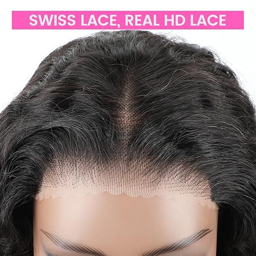 BLY 6x4 HD Lace Glueless Bob Wig Classic Yaki Human Hair Kinky Straight Hair Ready to Wear and Go Short Bob Lace Pre Cut Pre Plucked for Women Natural Black Color Hair 16 Inch