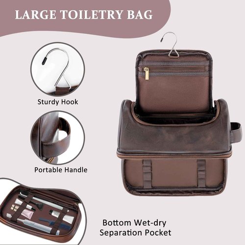 Aganmi Personalized Christmas Birthday Gifts Toiletry Bag for Men Dad Husband, Custom Initial PU Leather Waterproof Toiletry Organizer Dopp Kit Shaving Bag Travel Essential for Men, Dark Brown J