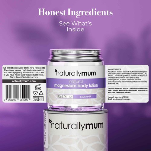 NaturallyMum - Magnesium Body Lotion Bundle for Mum and Kids - Support for Sleep, Heart, Bone, Nerve, Gut and Muscle Health - Adult Lavender - Kids Vitamin D Lavender & Chamomile - 2 x 4 fl oz