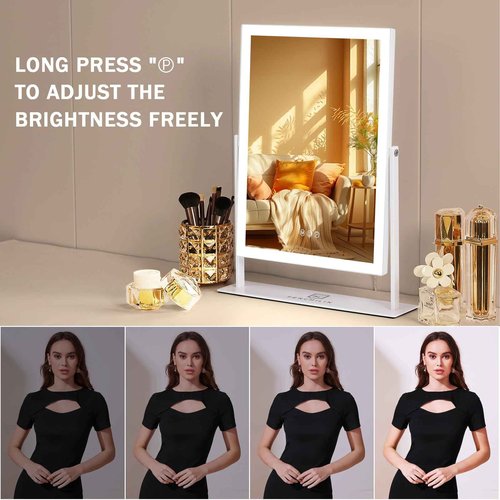 FENCHILIN Vanity Mirror with Lights 16.14" x 11.81",Lighted Makeup Mirror and Hollywood Mirror with Smart Touch Control 3 Colors Dimmable LED Light, 360°Rotation 10X Magnification(White)