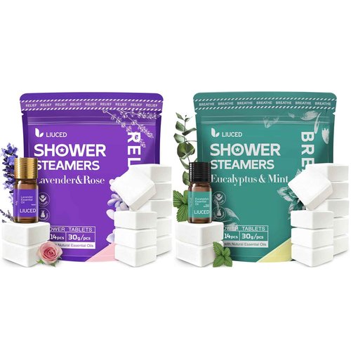 2 Set of Shower Steamers Aromatherapy - 14 Pack Shower Bombs and 5ml Natural Essential Oils, Self Care Stress Relief Gifts for Mom Wife, Christmas Gifts for Women Men