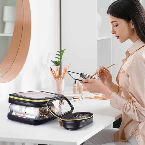 YAASHEEN Clear Makeup Bag Organizer, 2-Piece Makeup Organizer Set (Large & Small) for Home, Office, Travel or Car Use, Holds Cosmetics, Skincare, Stationery, Tech Accessories (Black)
