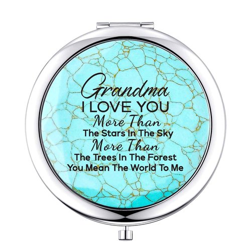 Grandma Gifts from Granddaughter, Mothers Day Birthday Christmas Gifts for Grandma Keepsake,Unique Engraved Natural Turquoise Compact Mirror