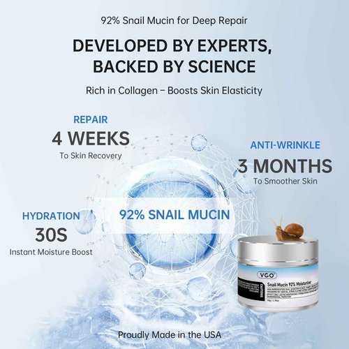 VGO 3 Pack 92% Snail Mucin Moisturizer, Anti Aging, Skin Repair & Hydrating Face Cream with Ceramide & Vitamin E