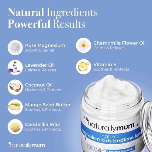 NaturallyMum Magnesium Body Lotion Bundle for Mum and Kids | Support for Sleep, Heart, Bone, Nerve, Gut and Muscle Health | Adult Lavender | Kids Lavender & Chamomile | 2 x 4 fl oz