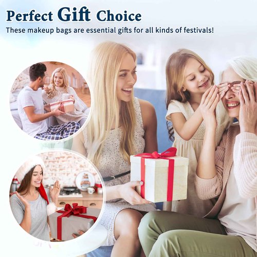 NATINSA Cute Makeup Bag for Women(2 Pcs), Travel Cosmetic Bags, Quilted Coquette Aesthetic Floral Toiletry Organizer Bag (46 - Sky Blue/4Pcs)
