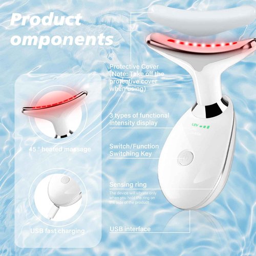 Neck&Face Massager with 7 Colors-Multi-Functional Skincare Tool,Home Beauty Device for Wrinkles&Relaxation,Facial Massager(White)