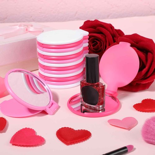 Weysat 48 Pcs Mini Compact Mirror Bulk for Women Gifts Pink White Small Round Portable Folding Pocket Mirror for Purse Travel Makeup Christmas Wedding Birthday Party Favors