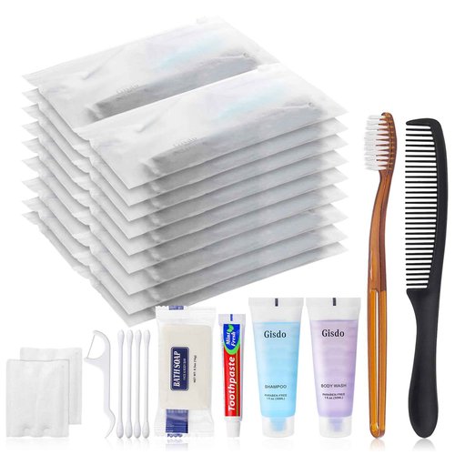Gisdo 50-Pack Toiletry Kits - Personal Hygiene & Travel Kit for Men, Women & Charity - Disposable, Bulk Homeless Care Package Supplies