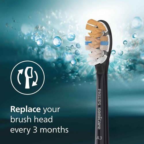 Philips Sonicare A3 All-in-One - Genuine Replacement Electric Toothbrush Heads, Black, 4 Pack One Year Supply, HX9094/95