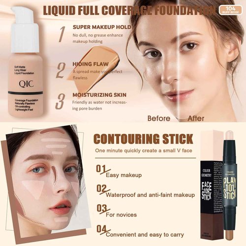 All in One Makeup Kit for Women Full Kit, Travel Makeup Gift Set for Women Teens Girls, Includes Eyeshadow Foundation Primer CC Lipsticks Mascara Brush Sponge Brow Pencil Soap Eyeliner Contour Bag