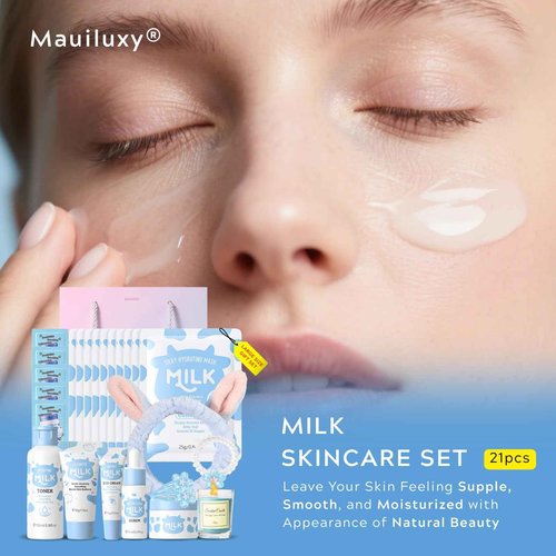 21Pcs Milk Skincare for Teens Gift Set - Natural Milk Skin Care for Kids / Teens 10-12 Cleaning & Hydrating & Nourish Skin, Teen Facial Skincare Routine Set for Girls Self Care