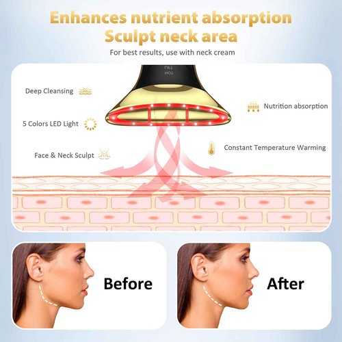 MEBAO True Beauty Glow Facial Massager for Neck Care, Red Light for Face,Water Resistant Luminesce 5-in-1 Led Facial Sculptor
