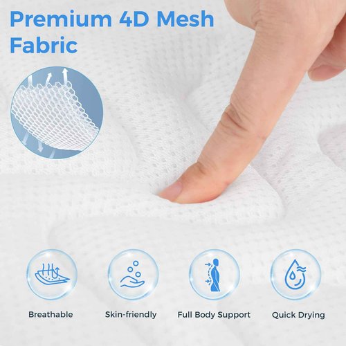 LOOWARTS Full Body Bath Pillow for Tub, Soft Bathtub Pillow for Neck and Back Support, Washable 4D Mesh Bathtub Cushion with 11 Non-Slip Suction Cups, White