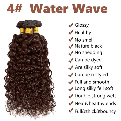 Fabimiya 10 12 14 Inch Human Hair Bundles Brown 4# Water Wave Bundles Human Hair Unprocessed Soft Sewn In Hair with Double Weft for Black Women