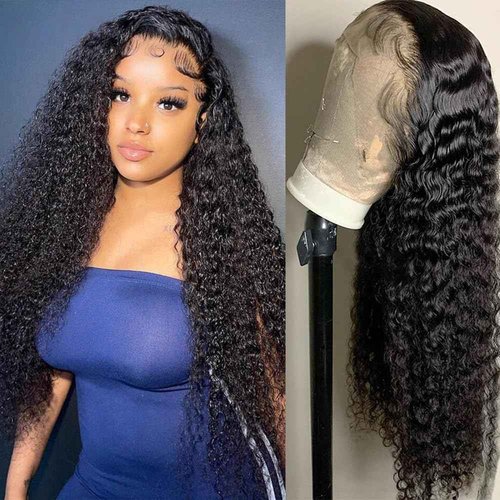 KRKRYQ 22 Inch 13x6 Deep Wave Lace Front Wigs Human Hair 250% Density 13x6 HD Lace Frontal Wigs Human Hair Pre Plucked Deep Curly Glueless Wig Brazilian Virgin Human Hair for Women Natural Color