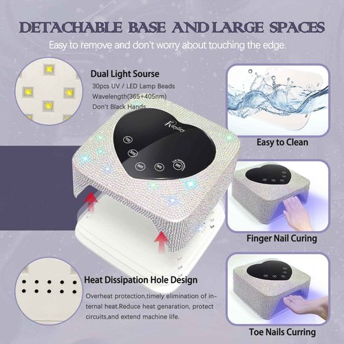 UV LED Nail Lamp for Nails, Kicylicy UV Nail Lamp 72W,Cordless UV Nail Lamp for Gel Polish, Rechargeable Diamond LED Nail Dryer with 5 Timer Settings, Touch Control&Auto Sensor for Salon&Home