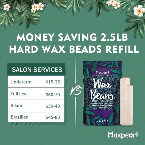 Maxpearl Digital Waxing Kit + 2.5LB Hard Wax Beads Bag for Full Body Waxing - Brazilian, Bikini Waxing, Face, Eyebrows, Underarms, Arms, Chest, Back, Legs, Jasmine & Coconut Formula