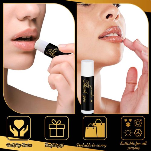 Sacubee 30 Pack Christmas Employee Appreciation Gift Lip Balms Bulk Staff Teacher Team Volunteer Thank You Gift Thanksgiving Christmas Appreciation Party Favor for Women Men(Cool,Black Gold)