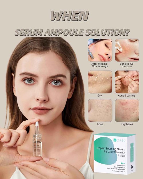 VOFEL Centella Asiatica Serum for Face with Hyaluronic Acid Repair and Centella Serum for Face Moisturizer 0.35 oz 4 Vials Serum Ampoule Set (4pc repair kit)