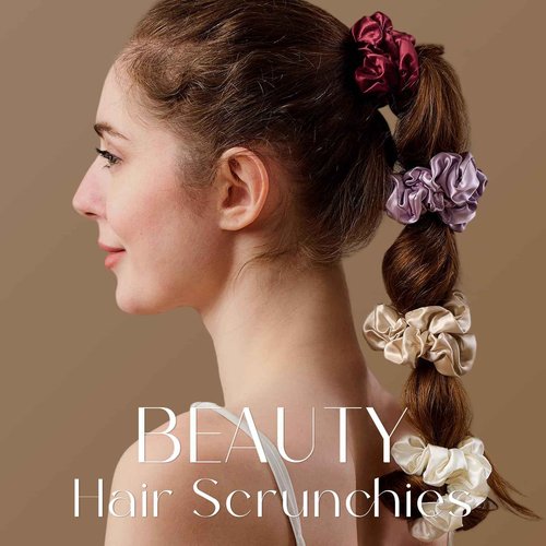 ZIMASILK 100% Mulberry Silk Hair Scrunchies, Best For Women And Girls’Hair, Elastic Hair Bands For Ponytail Holder Gentle And No Hurt (5 Pack, Light Blue, Pink, White, Taupe, Peacock Blue)