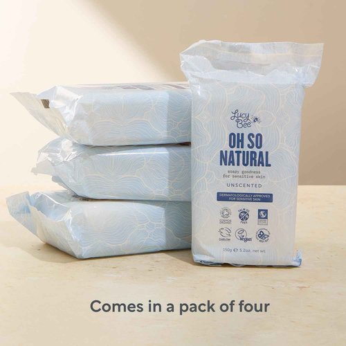 Lucy Bee Certified Organic & All Natural Soap Bar 4 Pack, Moisturizing & Rejuvinating, Dermatologist Approved for Sensitive Skin, Unscented & 100% Palm Oil Free, 5.3oz (4)